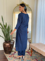 Thumbnail for Teeya Creation Blue Colour Viscose Slub Embroidery Work Fully Stitched Kurti Set - Distacart