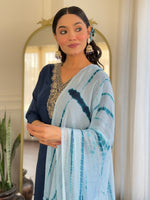 Thumbnail for Teeya Creation Blue Colour Viscose Slub Embroidery Work Fully Stitched Kurti Set - Distacart