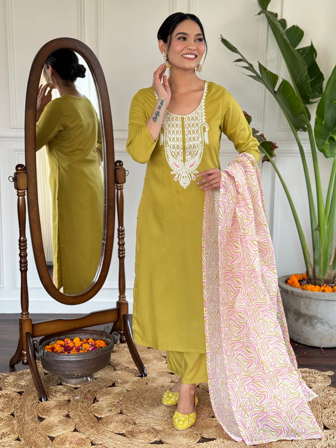 Teeya Creation Liril Colour Viscose Slub Embroidery Work Fully Stitched Kurti Set
