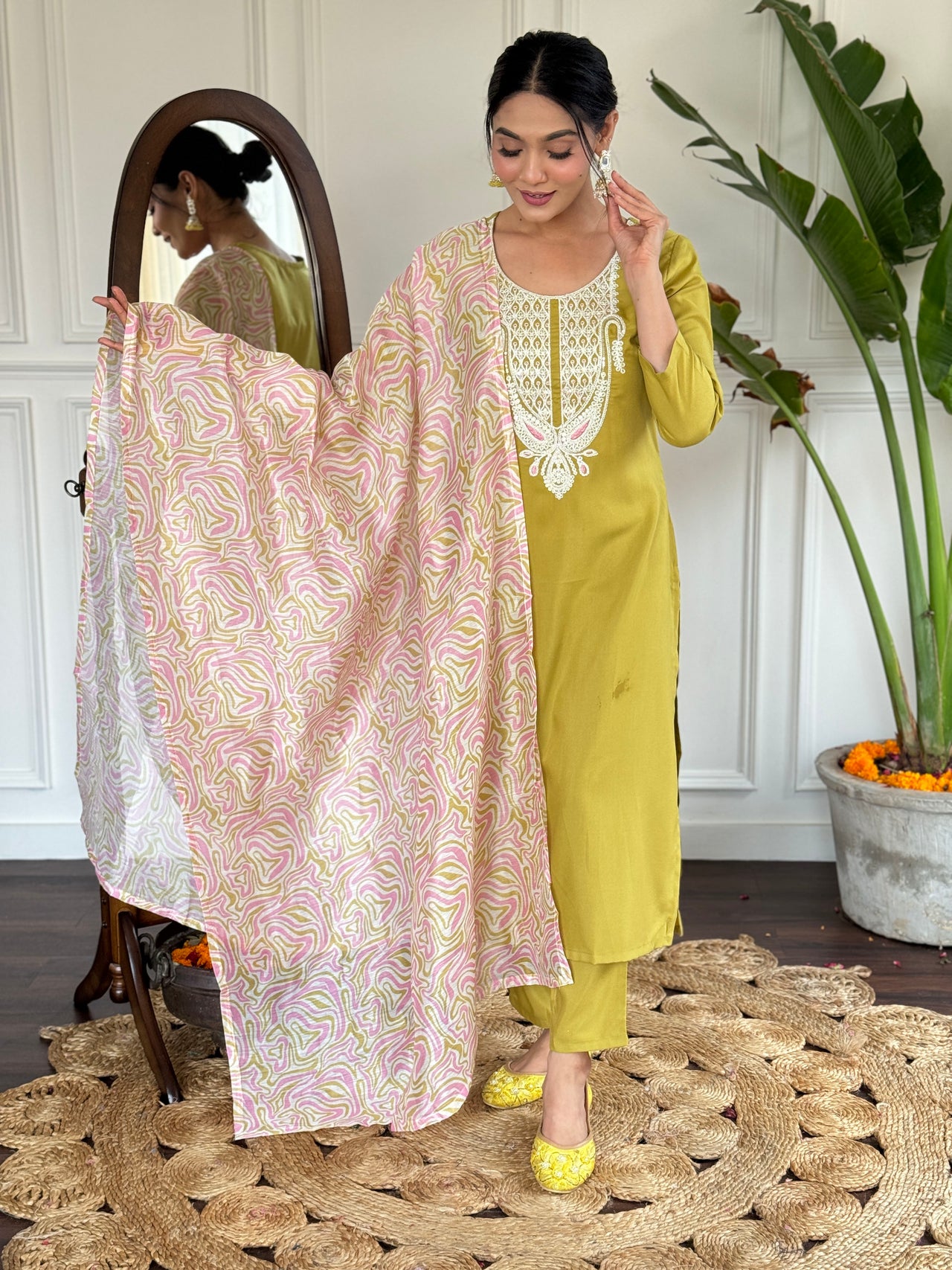 Teeya Creation Liril Colour Viscose Slub Embroidery Work Fully Stitched Kurti Set