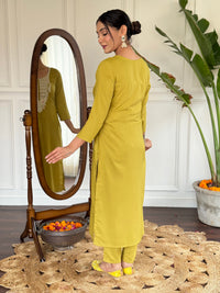 Thumbnail for Teeya Creation Liril Colour Viscose Slub Embroidery Work Fully Stitched Kurti Set