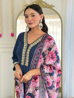 Thumbnail for Teeya Creation Blue Colour Viscose Slub Embroidery Work Fully Stitched Kurti Set - Distacart