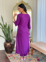 Thumbnail for Teeya Creation Violet Colour Viscose Slub Embroidery Work Fully Stitched Kurti Set - Distacart