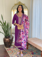 Thumbnail for Teeya Creation Violet Colour Viscose Slub Embroidery Work Fully Stitched Kurti Set - Distacart