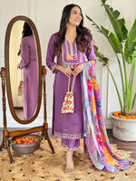 Thumbnail for Teeya Creation Light Purple Colour Viscose Slub Embroidery Work Fully Stitched Kurti Set - Distacart