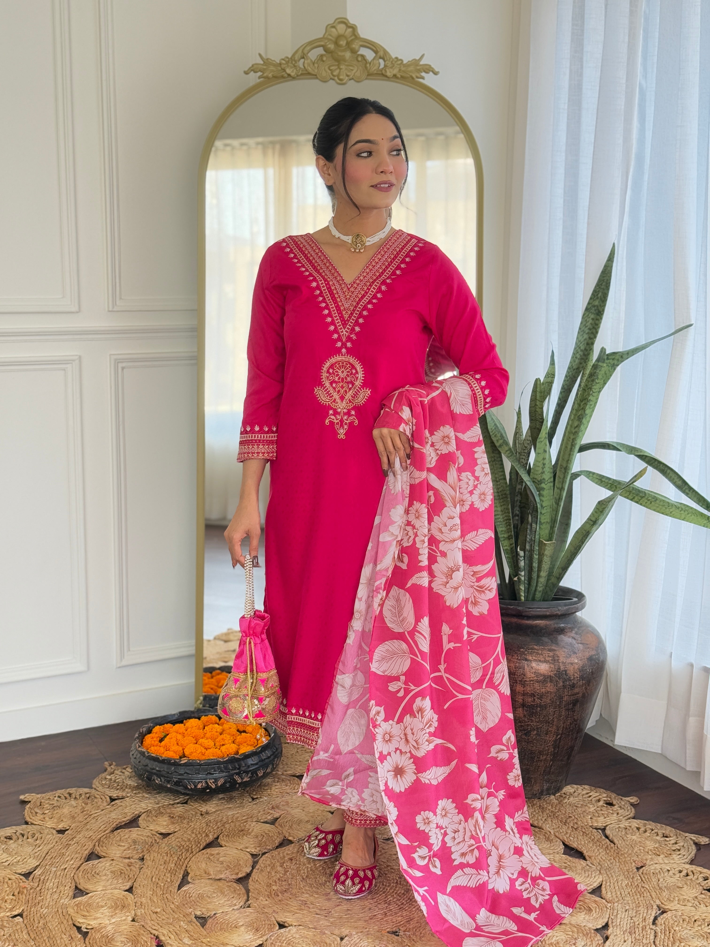 Teeya Creation Rani Color Viscose Rayon Embroidery Work Fully Stitched Kurti Set - Distacart