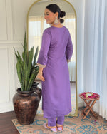 Thumbnail for Teeya Creation Lavender Color Viscose Rayon Embroidery Work Fully Stitched Kurti Set - Distacart