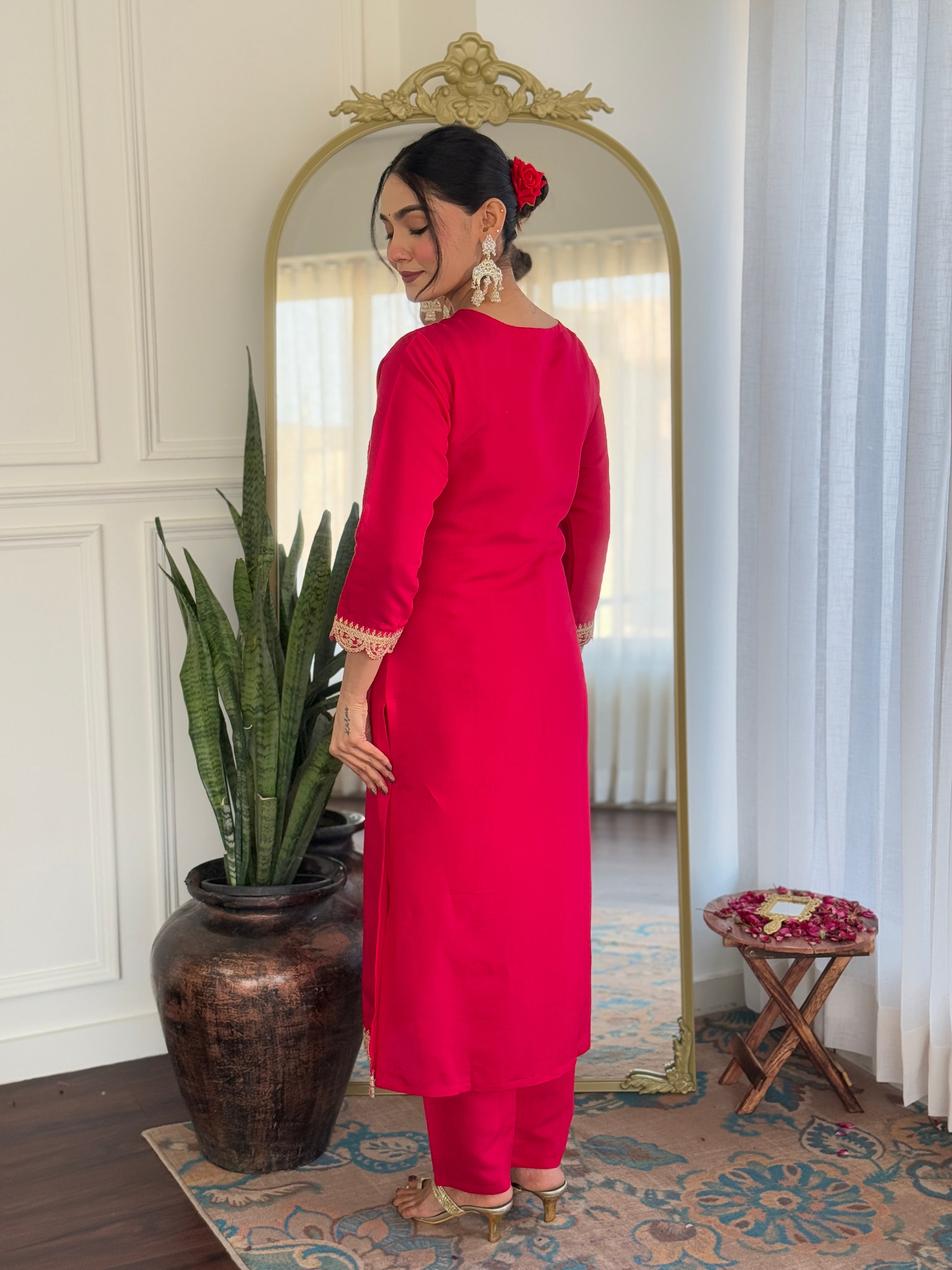 Teeya Creation Rani Color Viscose Rayon Embroidery Work Fully Stitched Kurti Set - Distacart