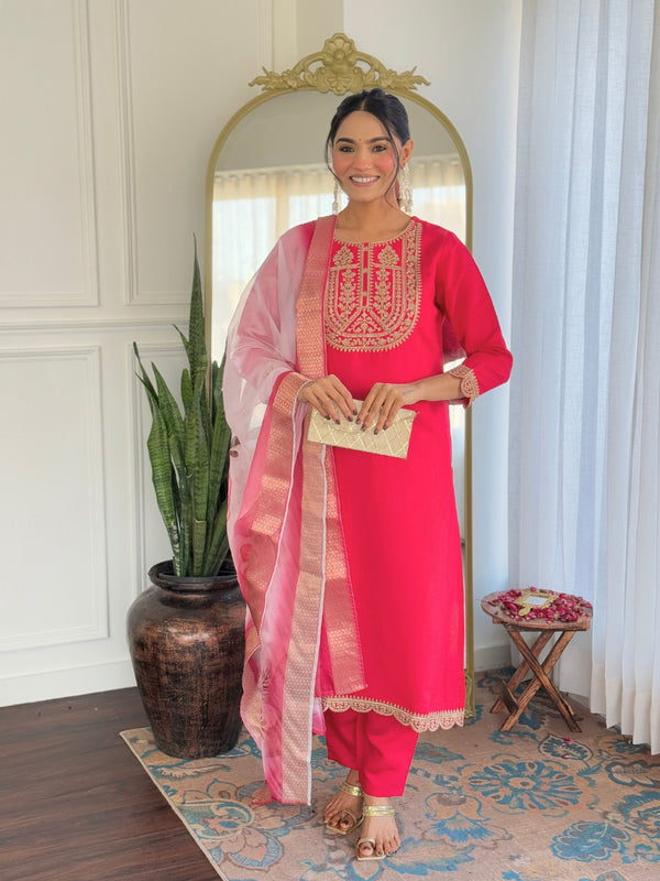 Teeya Creation Rani Color Viscose Rayon Embroidery Work Fully Stitched Kurti Set - Distacart