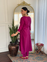 Thumbnail for Teeya Creation Wine Color Viscose Rayon Embroidery Work Fully Stitched Kurti Set - Distacart