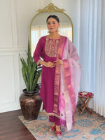 Thumbnail for Teeya Creation Wine Color Viscose Rayon Embroidery Work Fully Stitched Kurti Set - Distacart