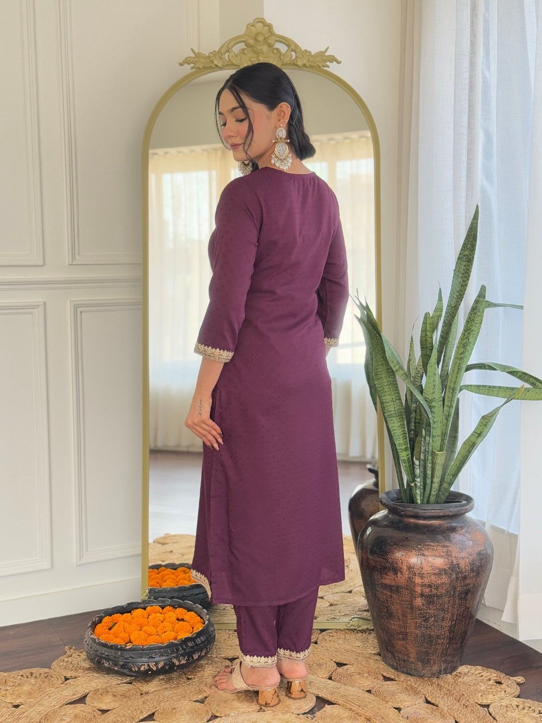 Teeya Creation Wine Color Viscose Rayon Embroidery Work Fully Stitched Kurti Set - Distacart