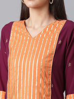 Thumbnail for Ahalyaa Wine Crepe Solid Kurta Palazzo Set With Printed Dupatta