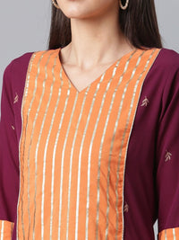 Thumbnail for Ahalyaa Wine Crepe Solid Kurta Palazzo Set With Printed Dupatta