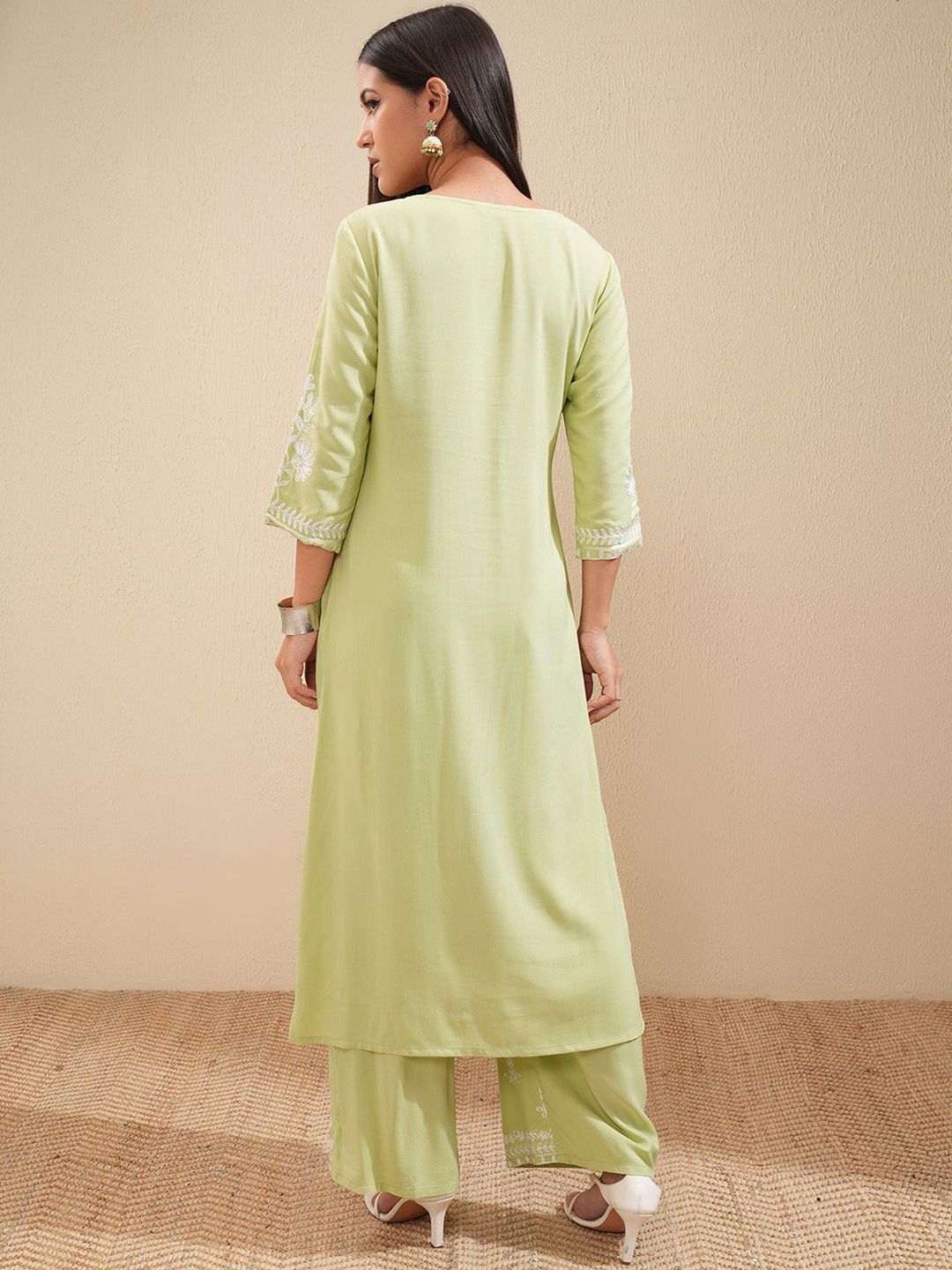 Vishudh Floral Embroidered A Line Kurta with Palazzos - Distacart