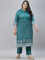 Thumbnail for Sztori Plus Size Floral Foil Printed Straight Kurta With Trouser - Distacart