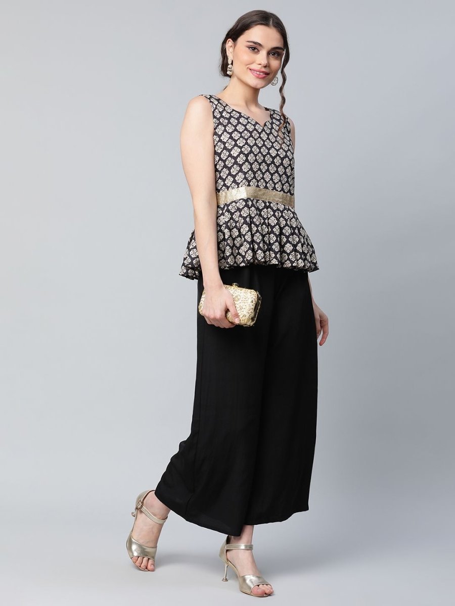 Ahalyaa Women Black Crepe Digital Printed Top with Palazzo Set - Distacart