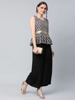 Thumbnail for Ahalyaa Women Black Crepe Digital Printed Top with Palazzo Set - Distacart