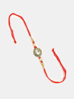 Thumbnail for NVR Women & Men Set of 2 Gold & Red Kundan-Studded Bhaiya Bhabhi Rakhi With Roli Chawal & Chocolate - Distacart