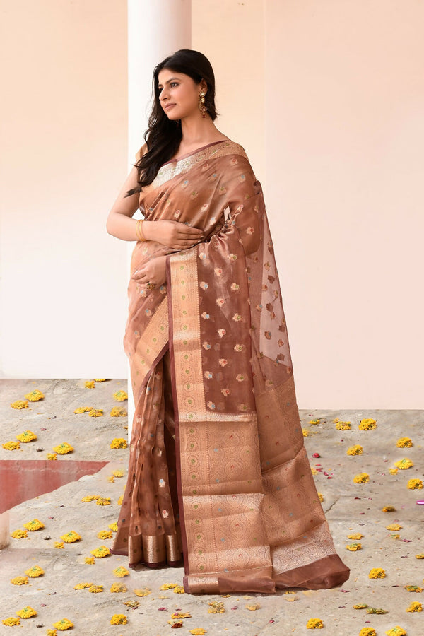 Joban Fashion Copper Pure Banarasi Tissue Saree