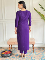 Thumbnail for The52 Violet Rayon Slub Fabric Straight Kurta, Pant and Dupatta Set