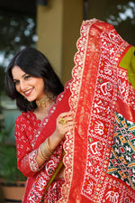 Thumbnail for Teeya Creation Olive Color Mercerized New Sigma Silk Ikkat Saree - Distacart