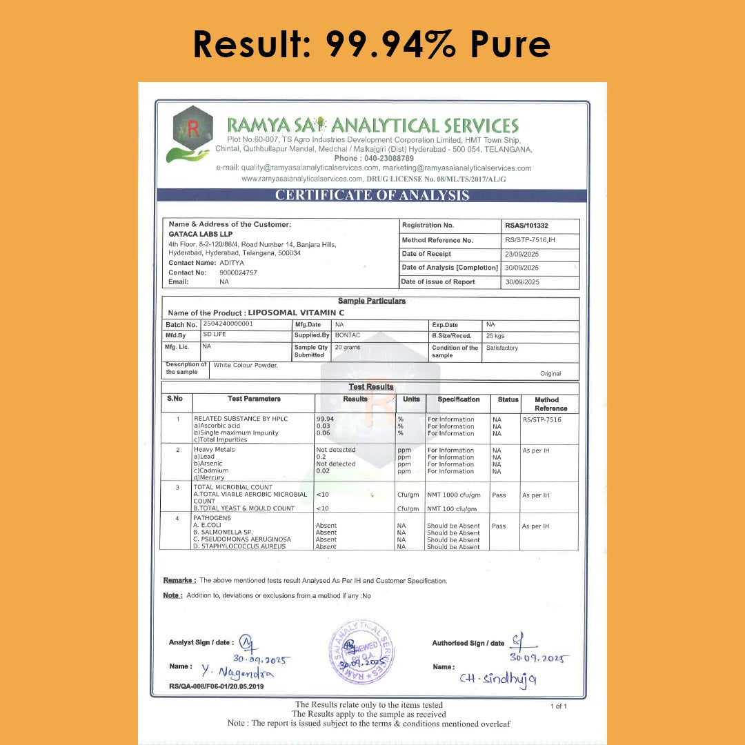 GATACA Liposomal Vitamin C Capsules for High Bioavailability| Immunity, Better Skin & Iron Absorption