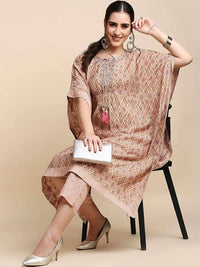 Thumbnail for Anubhutee Pink & Brown Printed Kaftan Kurta With Trousers - Distacart