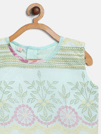 Thumbnail for Ahalyaa Aqua Blue Organza Printed Lehenga Choli For Kids For Girls - Distacart