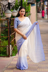 Thumbnail for Lavender Poly Chiffon Striped Saree with Unstitched Blouse - A2M
