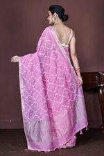 Thumbnail for Morchari Pink Cotton Chanderi Embroidery Saree Unstitched Blouse