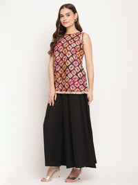Thumbnail for Ahalyaa Women's Black Crepe Digital Shibori Print Top Palazzo Set - Distacart