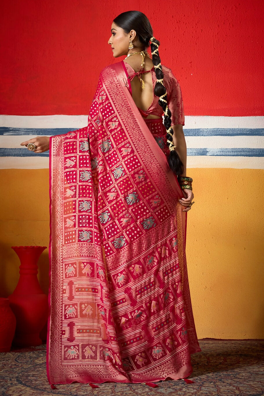 Joban Fashion Pink Dull Moss Brasso Saree