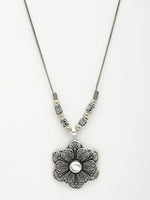Thumbnail for NVR Women's Silver-Toned Floral Shape Pendant with Chain - Distacart