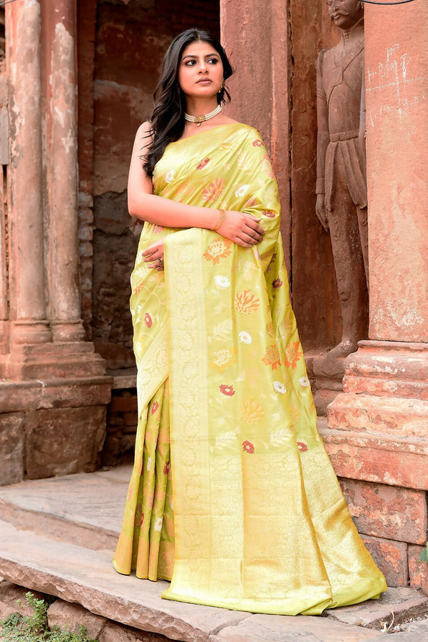 Joban Fashion Light Green Banarasi Katan Pure Handloom Banarasi Silk Saree
