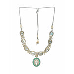 Thumbnail for Gold and Silver Tone Neckpiece with Green Center Piece (Silver) - Ruby Raang - Distacart