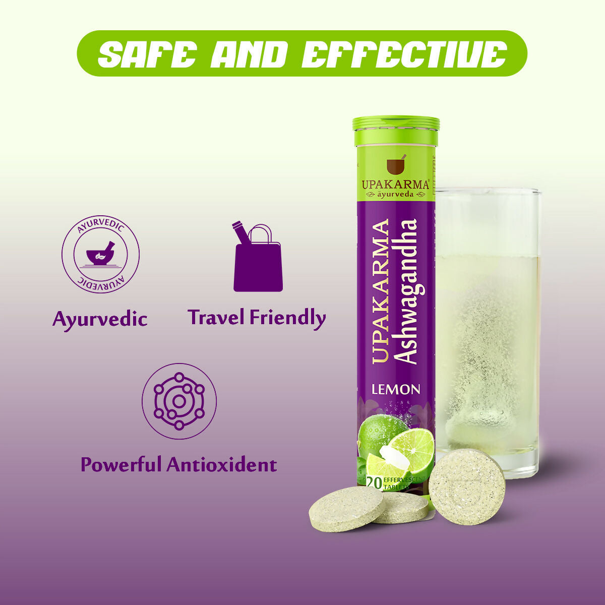 Upakarma Ayurveda Ashwagandha Effervescent Tablets - Lemon Flavour - Distacart
