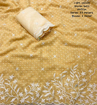 Thumbnail for Yellow Pure Chiffon Woven Design Saree with Unstitched Blouse - A2M
