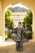 Thumbnail for Vaasva Women Navy Blue Muslin Floral & Embroidered Cut Work Kurta ,Sharara & Dupatta set - Distacart