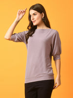 Thumbnail for Myshka Women's Lavender Solid Boat Neck Party Top - Distacart