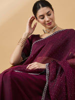 Thumbnail for Purple Organza Swaroski Diamond Work Saree with Unstitched Blouse - Radha - Distacart