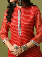 Thumbnail for Myshka Women's Red Printed Cotton Blend Straight Party Kurta Set - Distacart