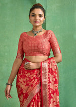 Thumbnail for Joban Fashion Redbull Moss Brasso With Kasab Zari Border Saree & Tassels With Brasso Blouse