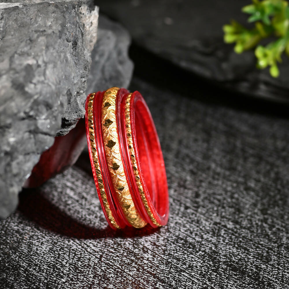 Afast Designer Fancy Party Bangle/ Kada Set, Red And Gold, Sheep, Pack Of 6 - Distacart