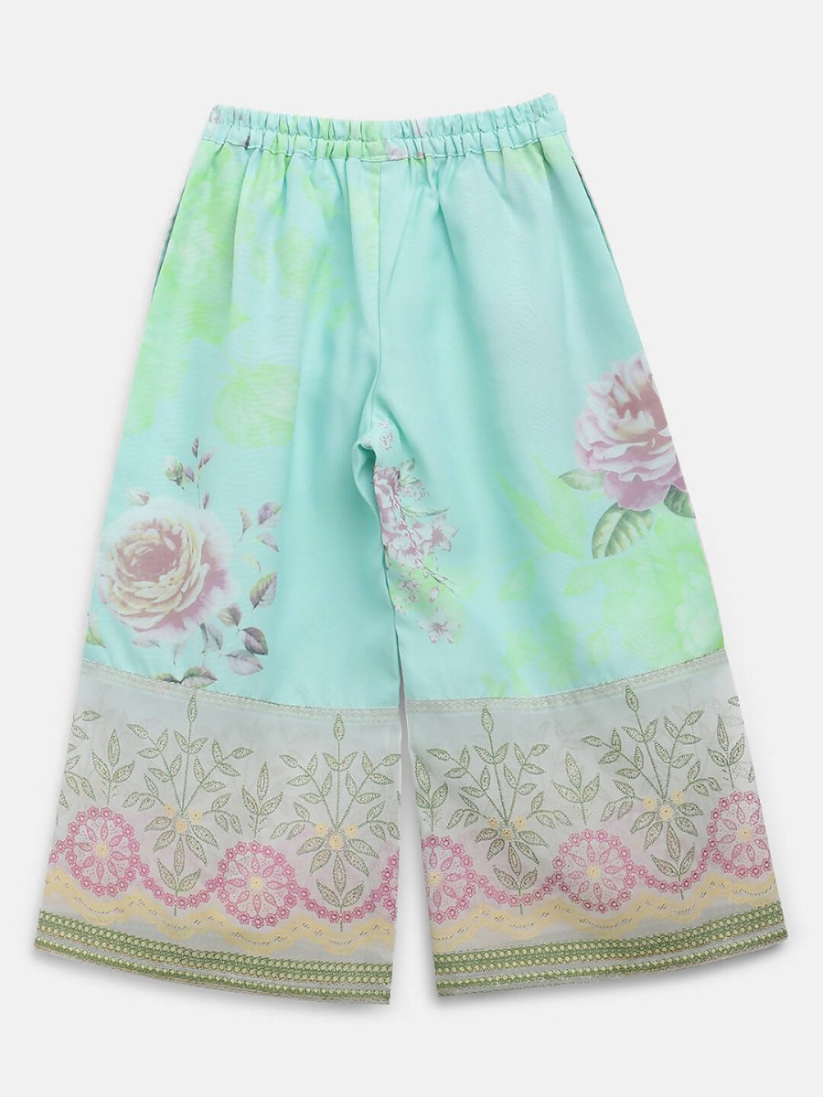 Ahalyaa Aqua Blue Crepe Printed Kids Kurta Palazzo Sets For Girls - Distacart
