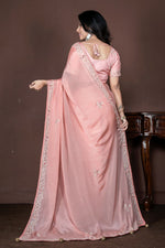 Thumbnail for Morchari Peach Chiffon Hand Embroidery Saree Stitched Blouse