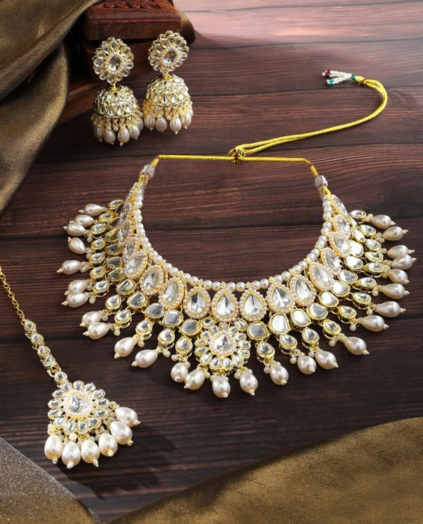 Jewel City Kundan Pearl Choker Necklace Set with Jhumka Earrings | Indian Bridal Jewelry for Women – Festive & Wedding Wear