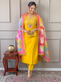 Thumbnail for Lyush Women Party Wear Embroidery Worked Kurta With Pant And Duppata Set - Yellow