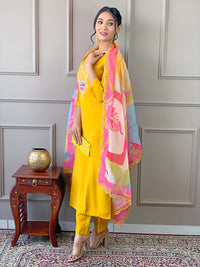 Thumbnail for Lyush Women Party Wear Embroidery Worked Kurta With Pant And Duppata Set - Yellow
