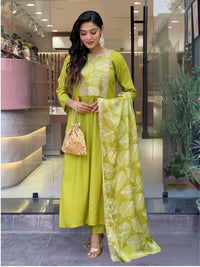 Thumbnail for Lyush Women Party Wear Embroidery Worked Kurta With Pant And Duppata Set - Lemon Yellow